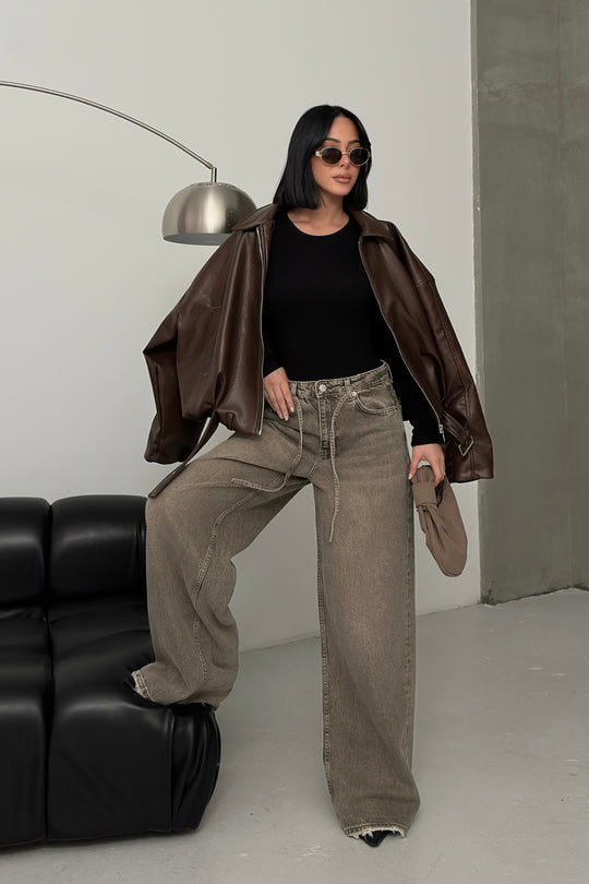 Routines Washed Drawstring Jeans - Olive 3677 Jeans Routines Fashion