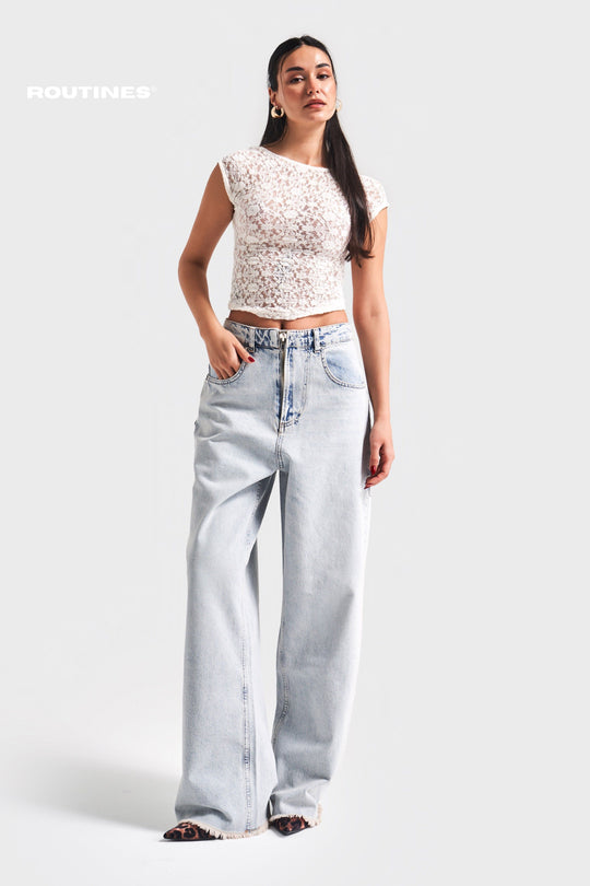 Routines Zipper Baggy Jeans - Washed Blue 3842 Jeans Routines Fashion