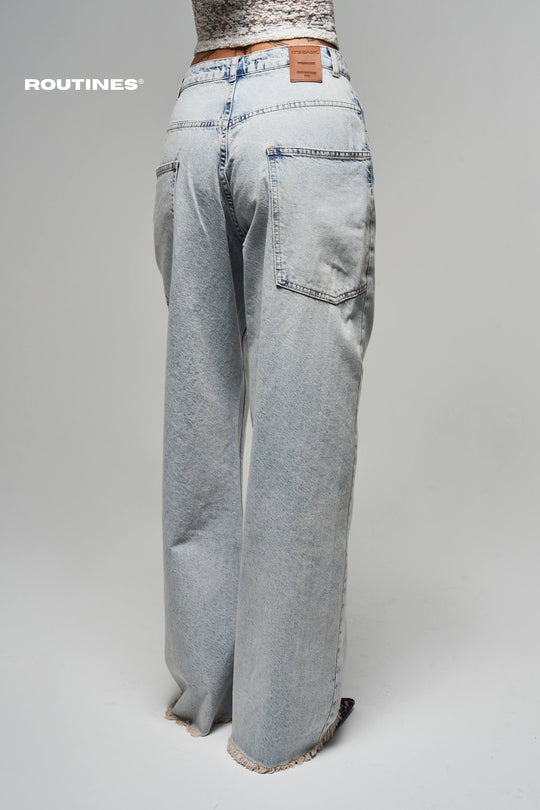 Routines Zipper Baggy Jeans - Washed Blue 3842 Jeans Routines Fashion