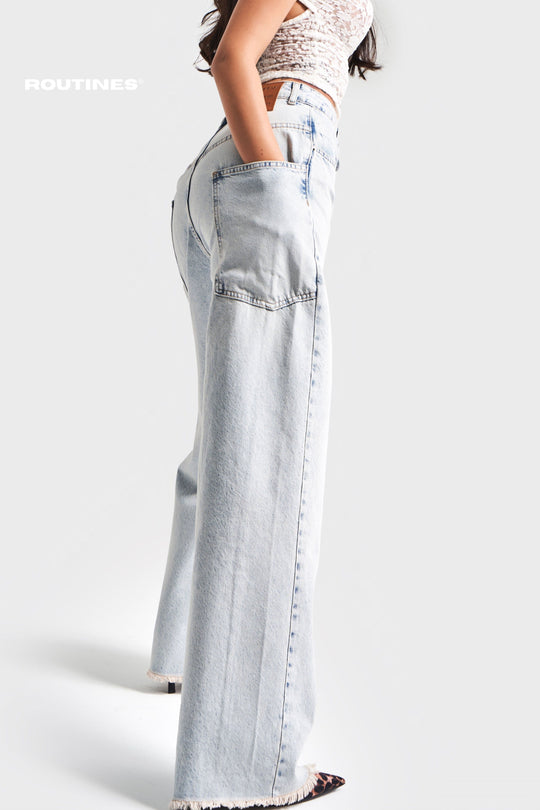 Routines Zipper Baggy Jeans - Washed Blue 3842 Jeans Routines Fashion