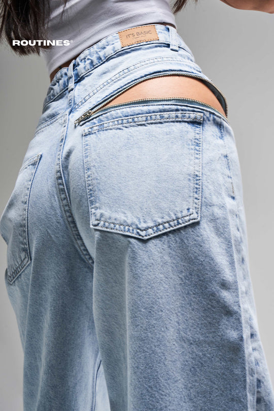 Routines Zippers Baggy Jeans - Washed Blue 3837-4S5 Jeans Routines Fashion