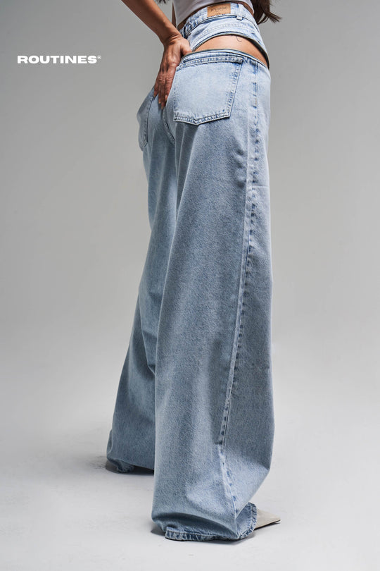 Routines Zippers Baggy Jeans - Washed Blue 3837-4S5 Jeans Routines Fashion