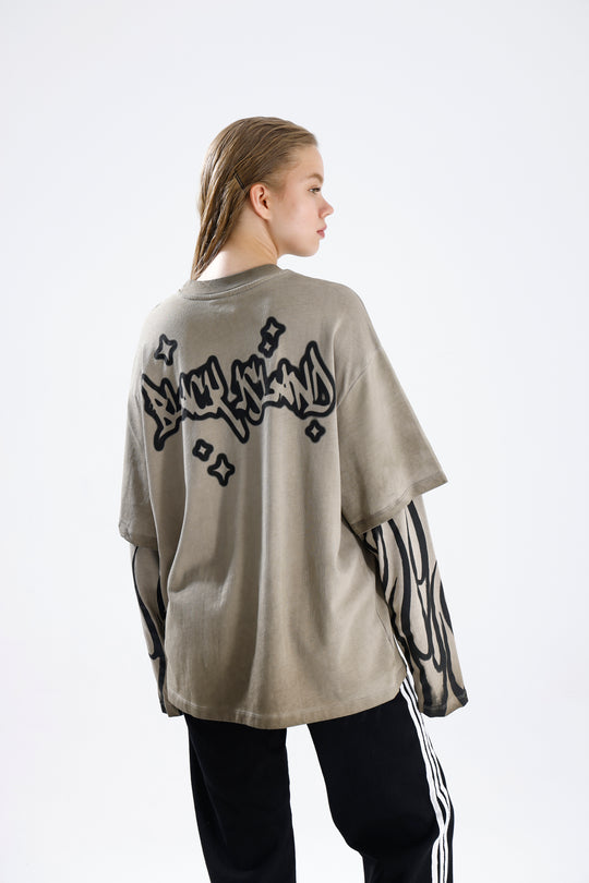 Routines Acid Washed Longsleeves Shirt - Beige 1914 T-Shirt Routines Fashion