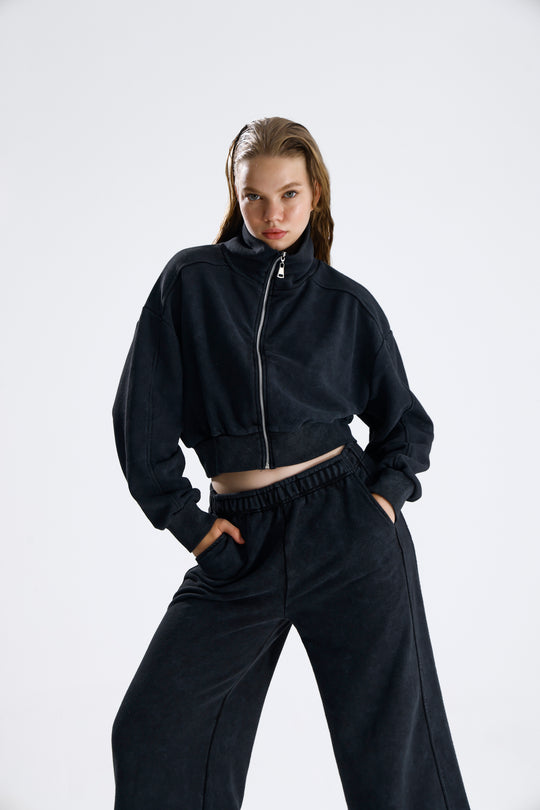 Routines Acid Washed Two Piece Jogger Set - Black 706 Set Routines Fashion