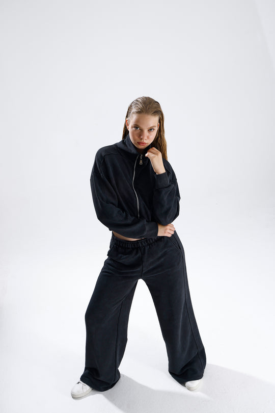 Routines Acid Washed Two Piece Jogger Set - Black 706 Set Routines Fashion
