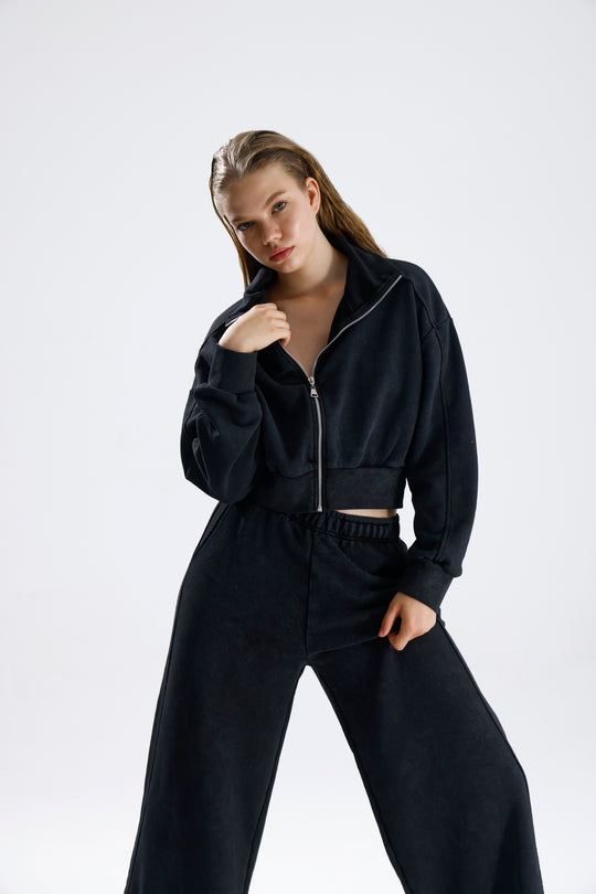 Routines Acid Washed Two Piece Jogger Set - Black 706 Set Routines Fashion