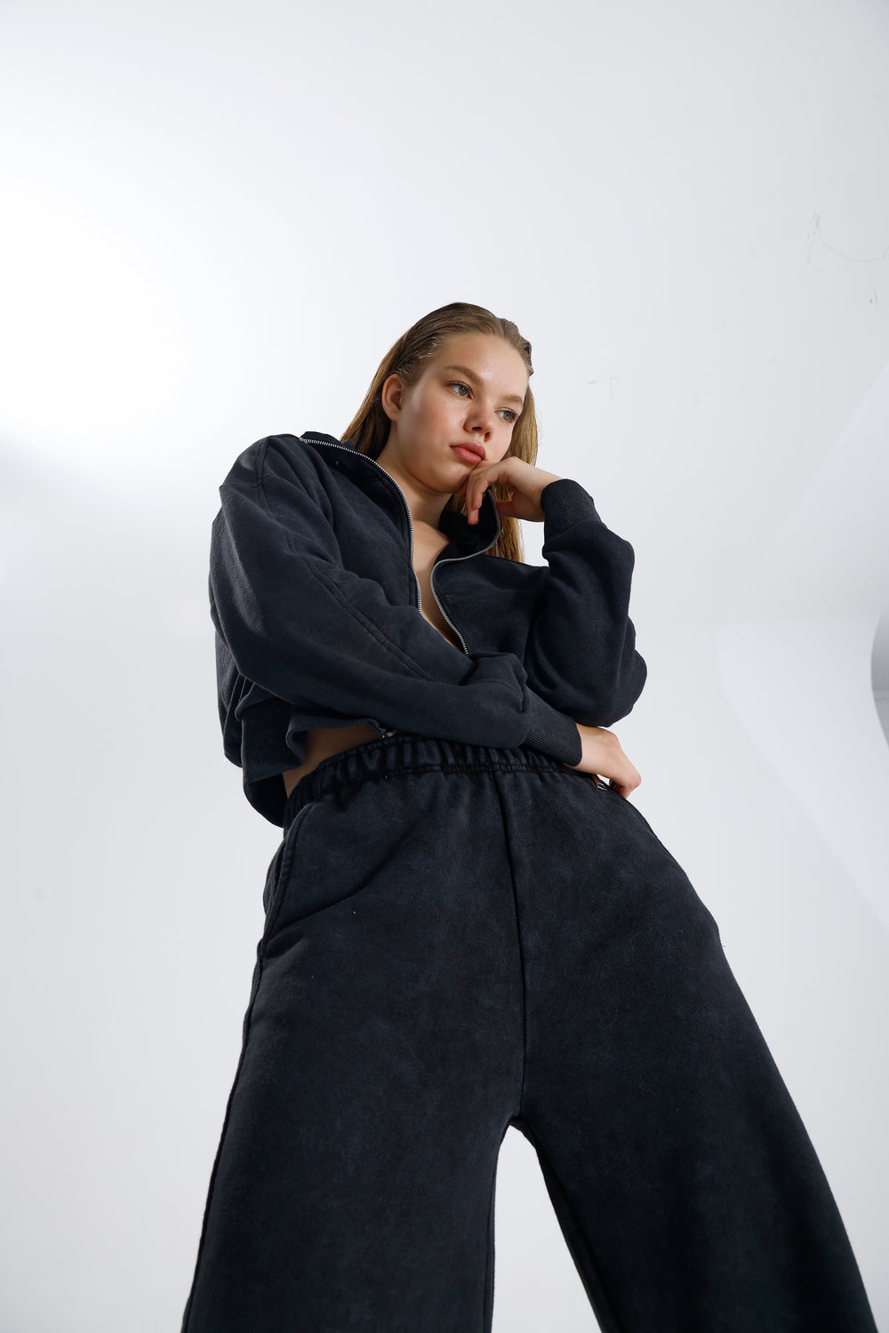 Routines Acid Washed Two Piece Jogger Set - Black 706 Set Routines Fashion