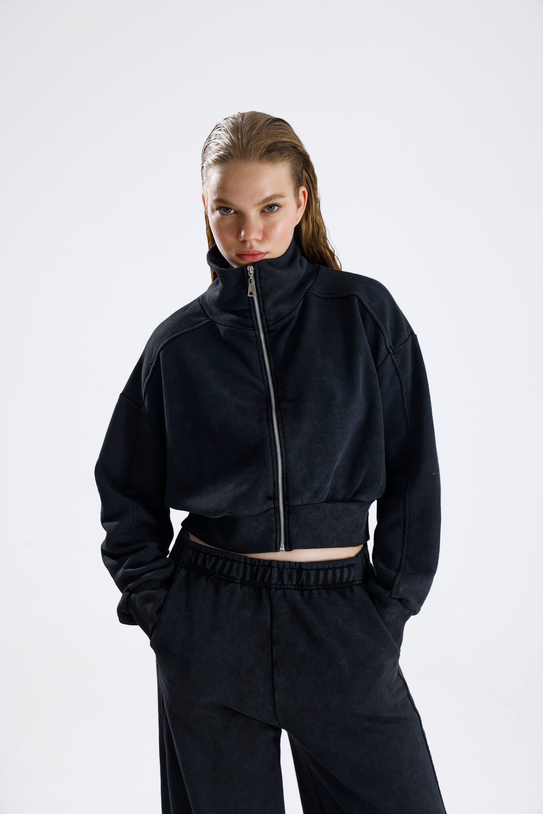 Routines Acid Washed Two Piece Jogger Set - Black 706 Set Routines Fashion