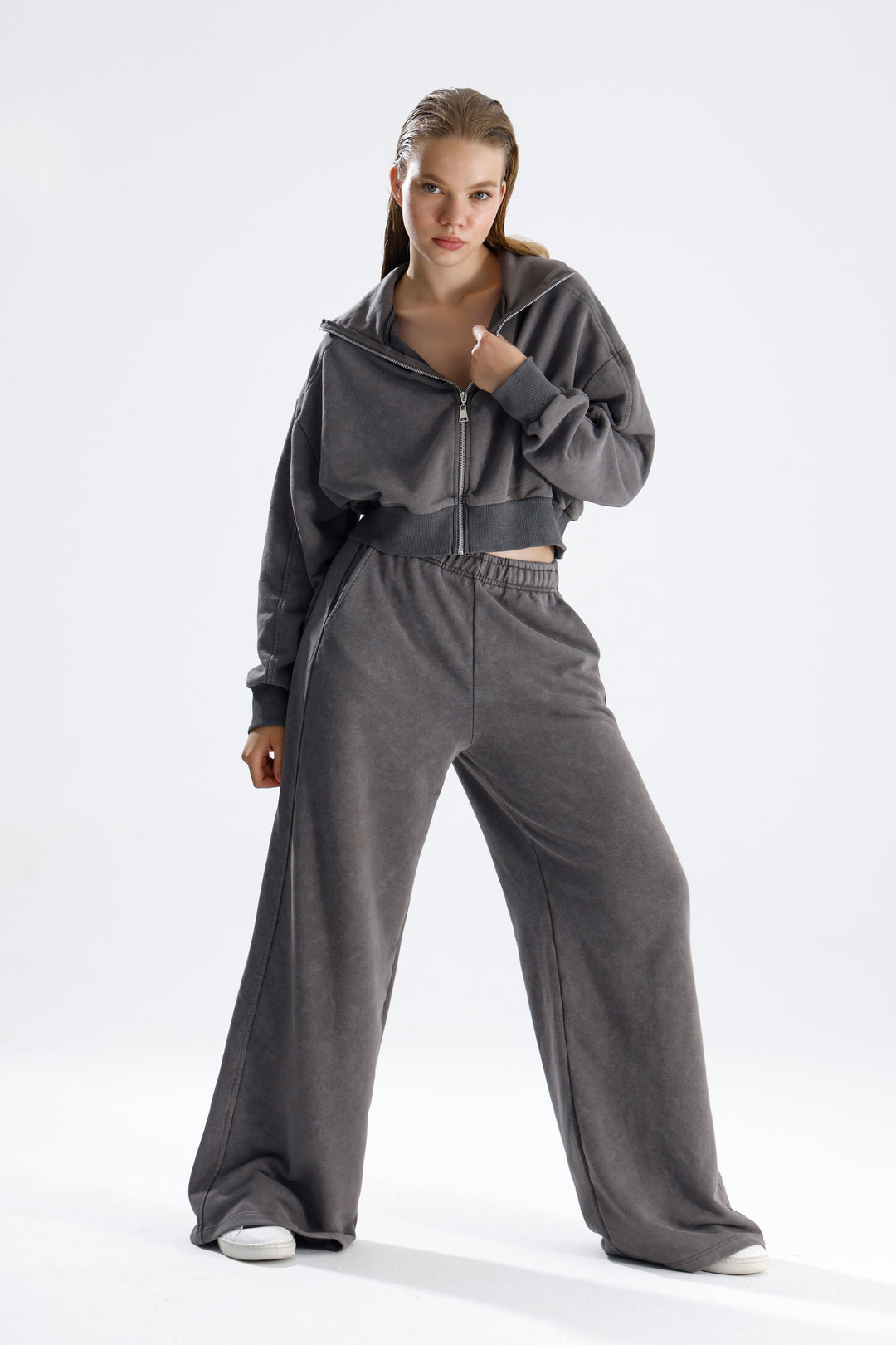 Routines Acid Washed Two Piece Jogger Set - Grey 706 Set Routines Fashion