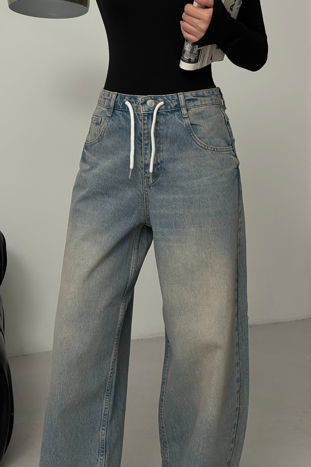 Routines Back Striped Baggy Jeans - Vintage Blue 3585 Jeans Routines Fashion