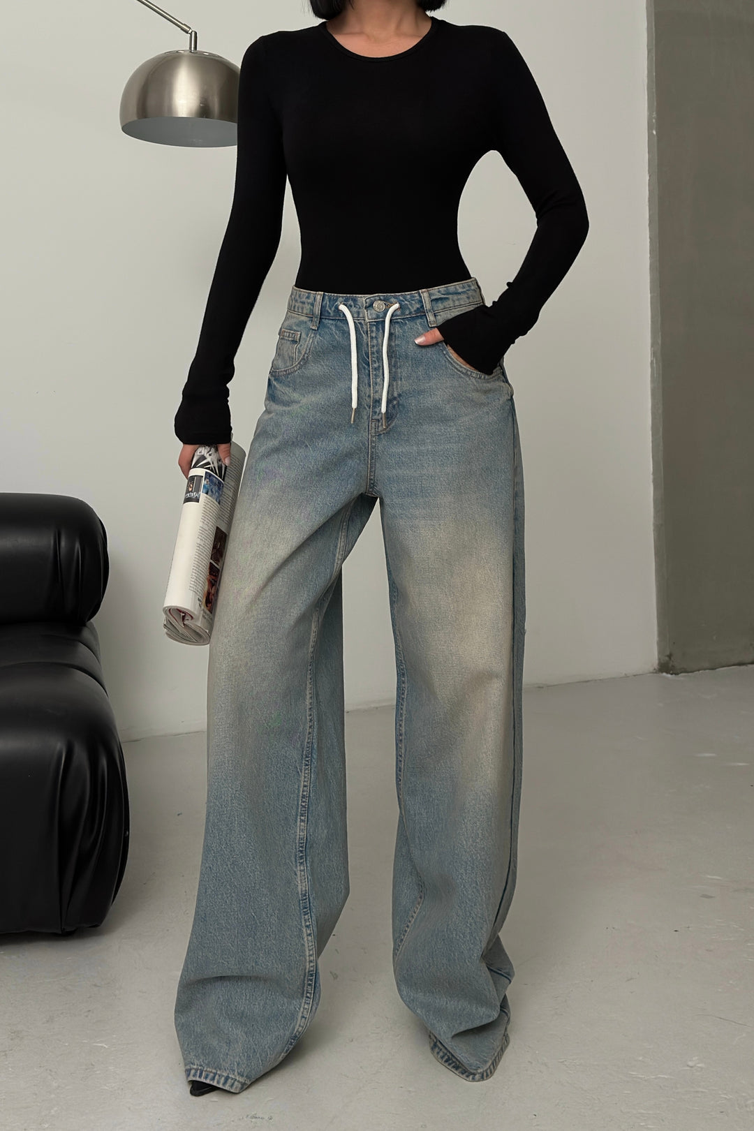 Routines Back Striped Baggy Jeans - Vintage Blue 3585 Jeans Routines Fashion