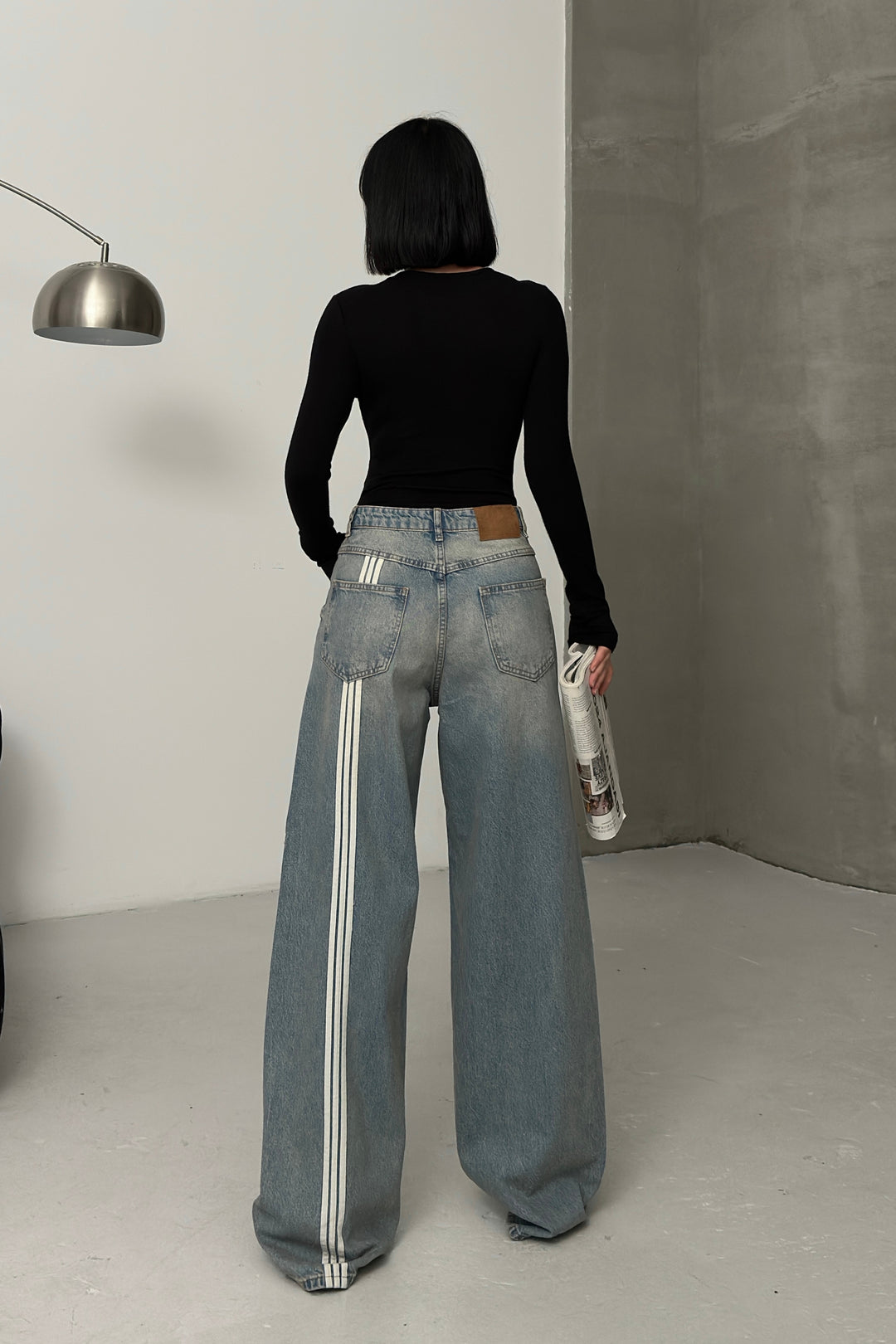 Routines Back Striped Baggy Jeans - Vintage Blue 3585 Jeans Routines Fashion