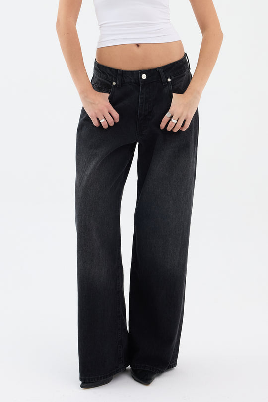 Routines Baggy Straight Jeans - Washed Black 5242 Jeans Routines Fashion