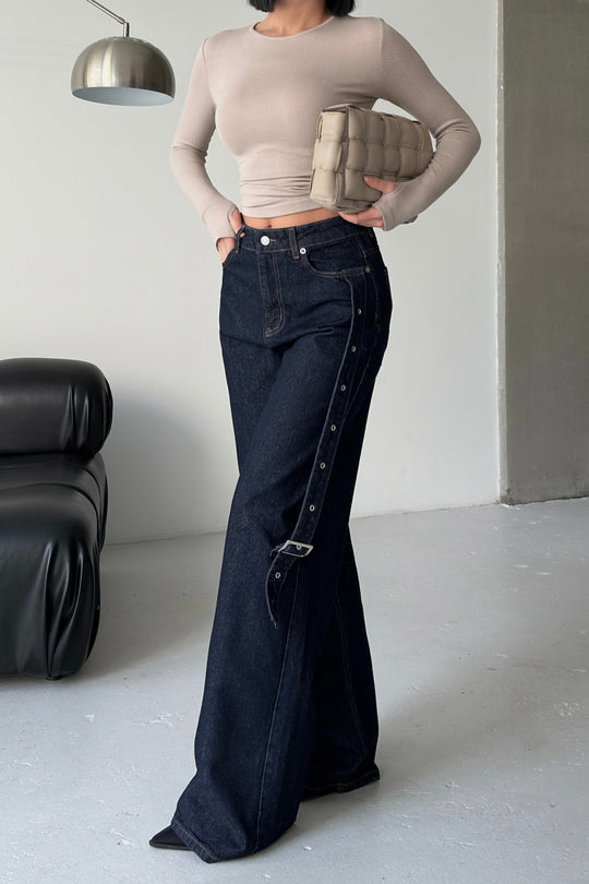 Routines Belt Baggy Straight Jeans - Dark Blue 3681 Jeans Routines Fashion