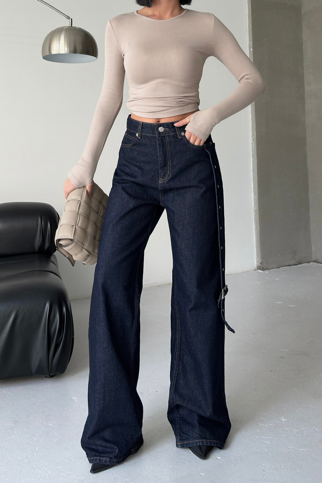 Routines Belt Baggy Straight Jeans - Dark Blue 3681 Jeans Routines Fashion