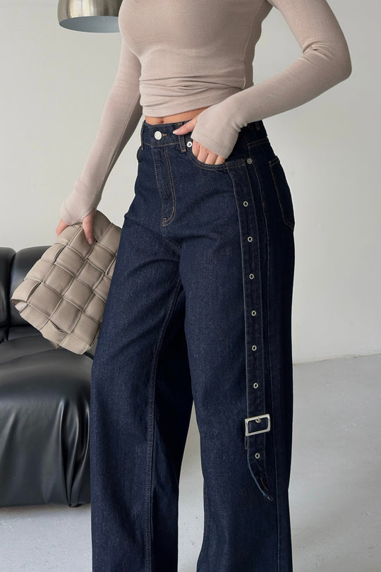 Routines Belt Baggy Straight Jeans - Dark Blue 3681 Jeans Routines Fashion