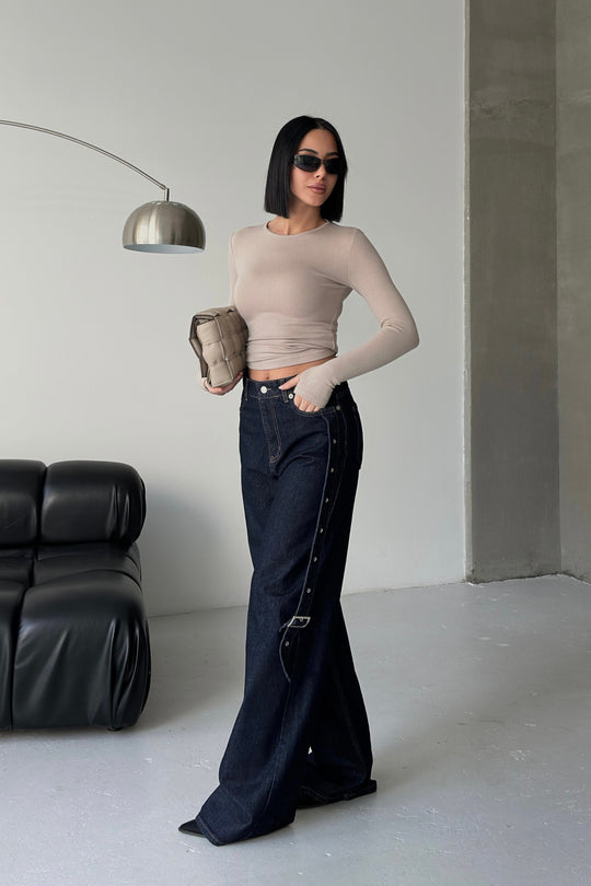 Routines Belt Baggy Straight Jeans - Dark Blue 3681 Jeans Routines Fashion