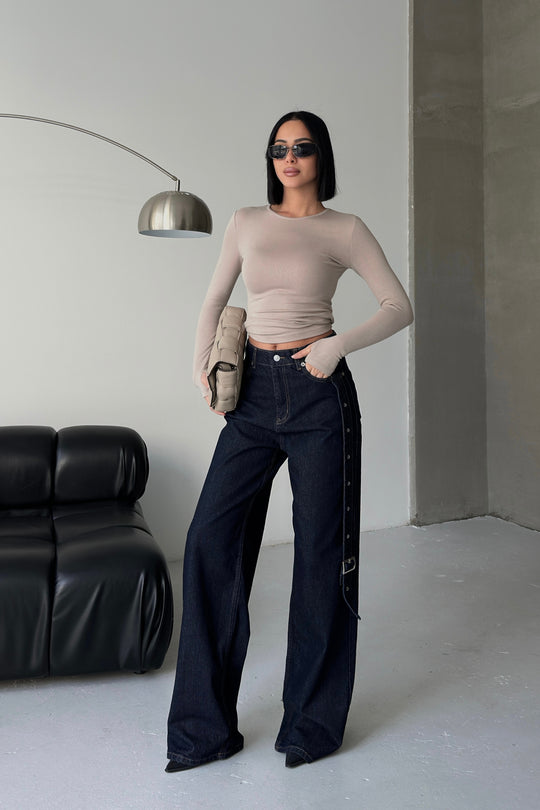 Routines Belt Baggy Straight Jeans - Dark Blue 3681 Jeans Routines Fashion