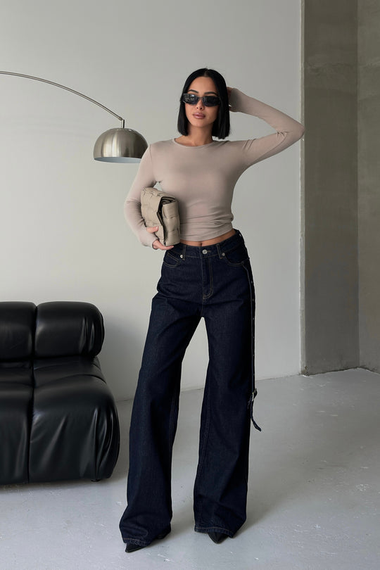 Routines Belt Baggy Straight Jeans - Dark Blue 3681 Jeans Routines Fashion