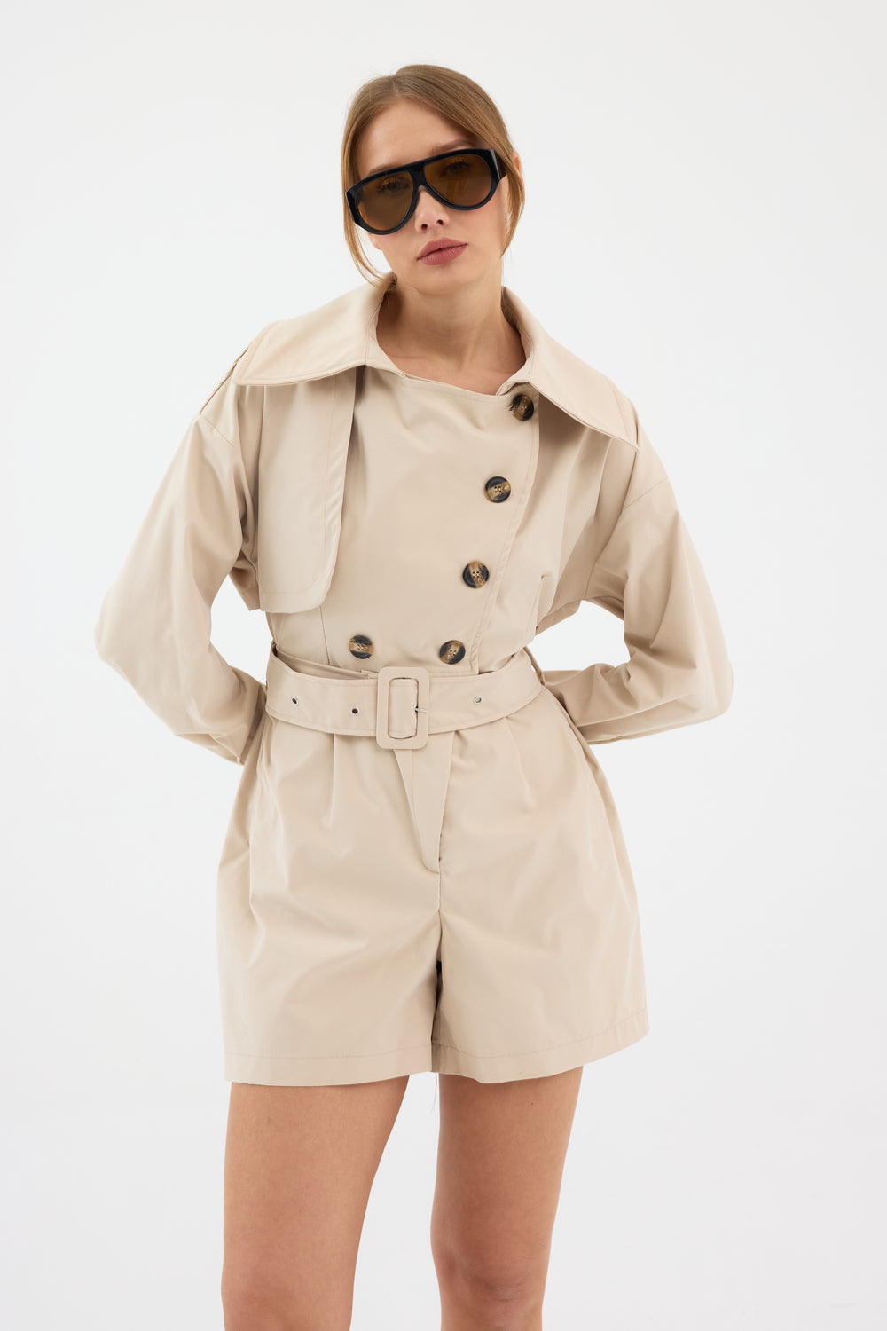 Routines Belted Trench Playsuit - Beige 1760 Playsuit Routines Fashion