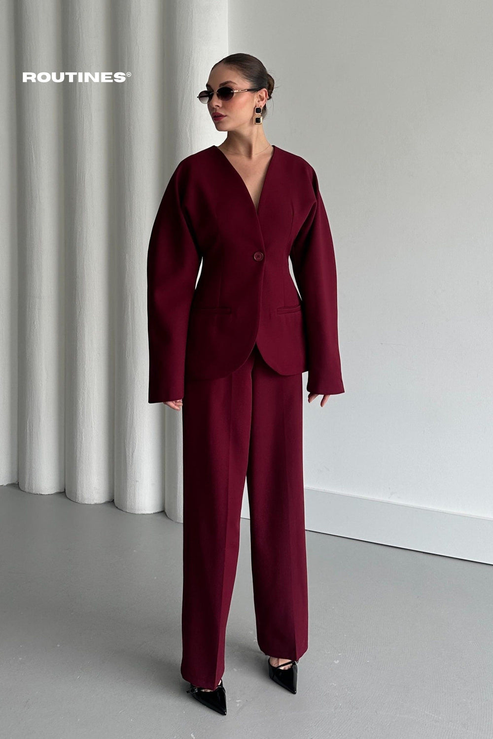 Routines Blazer Two Piece Set - Bordeaux 2025129 Set Routines Fashion