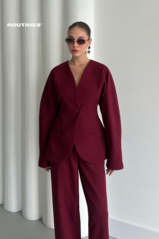 Routines Blazer Two Piece Set - Bordeaux 2025129 Set Routines Fashion
