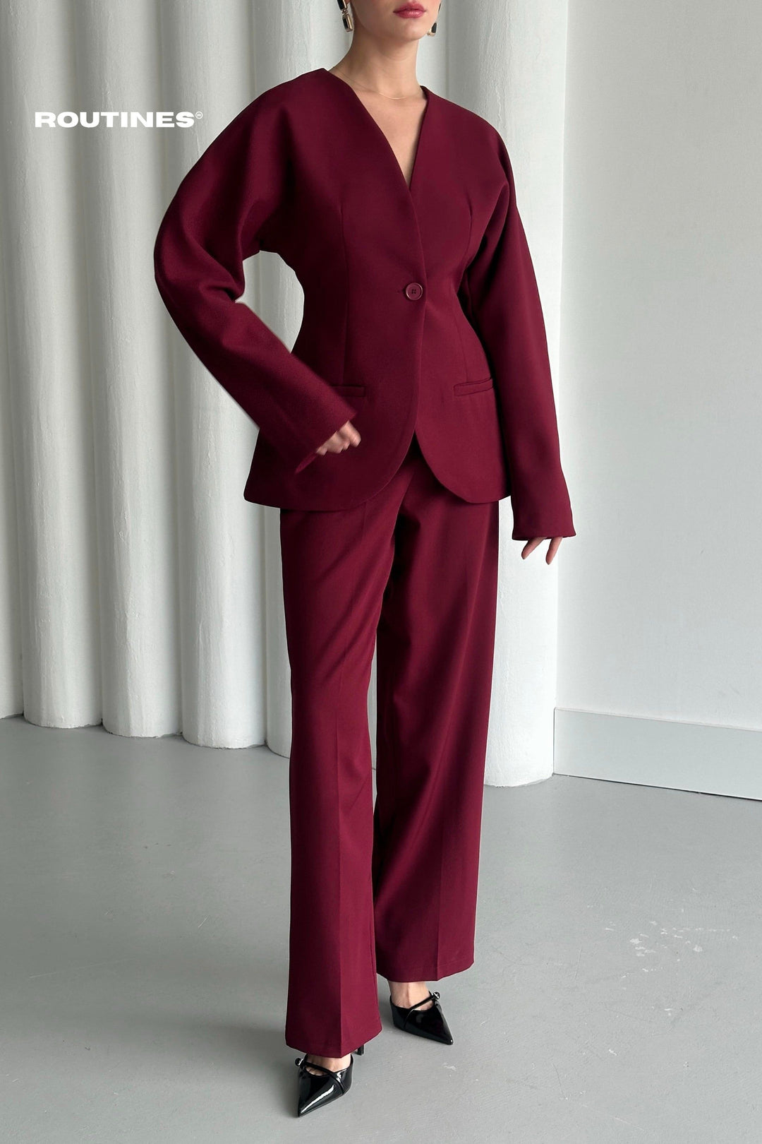 Routines Blazer Two Piece Set - Bordeaux 2025129 Set Routines Fashion