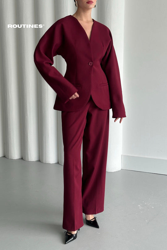 Routines Blazer Two Piece Set - Bordeaux 2025129 Set Routines Fashion