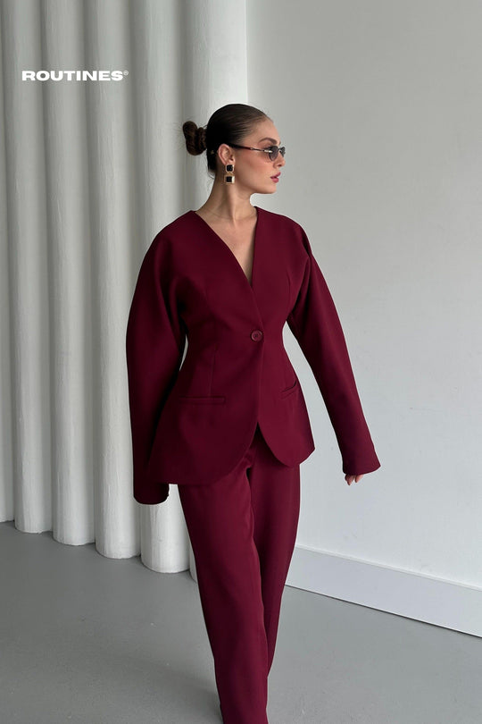 Routines Blazer Two Piece Set - Bordeaux 2025129 Set Routines Fashion