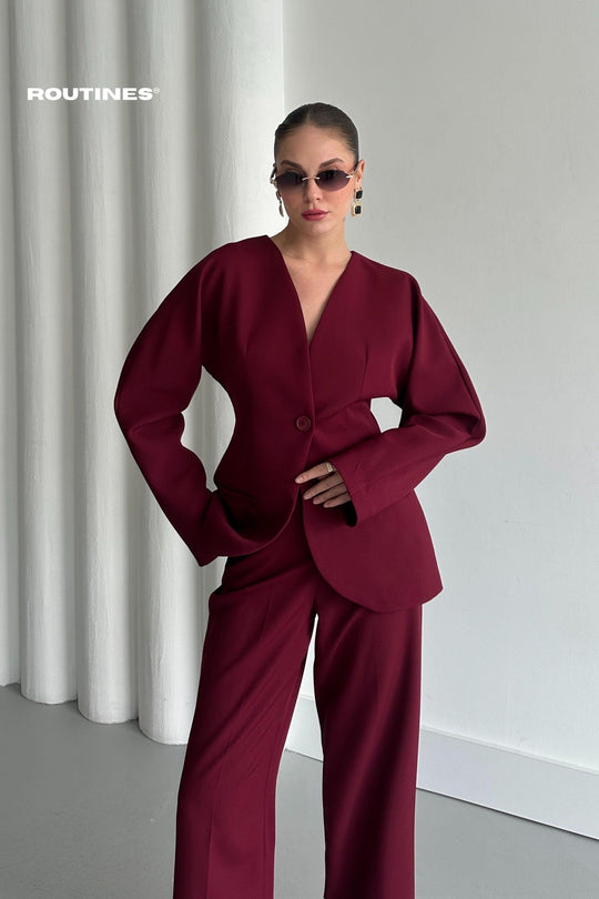 Routines Blazer Two Piece Set - Bordeaux 2025129 Set Routines Fashion