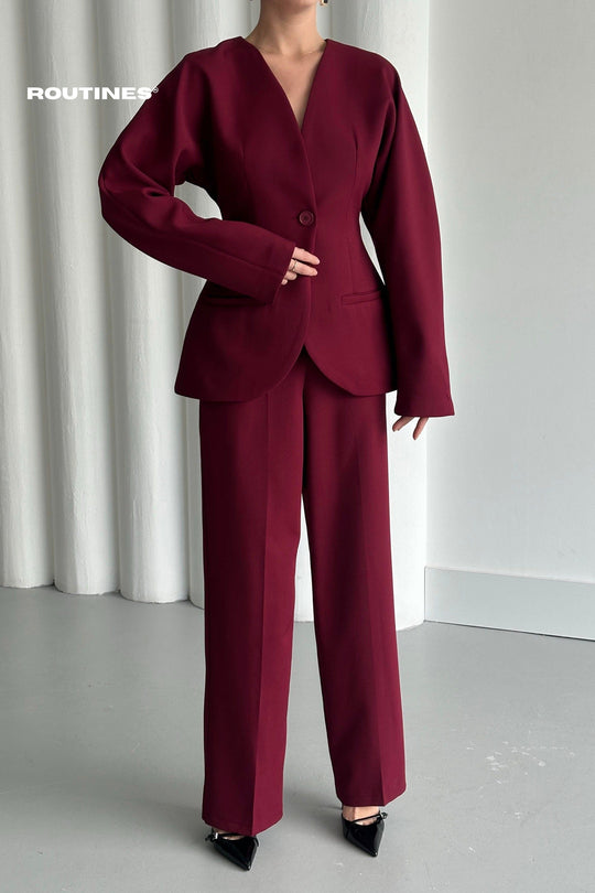 Routines Blazer Two Piece Set - Bordeaux 2025129 Set Routines Fashion