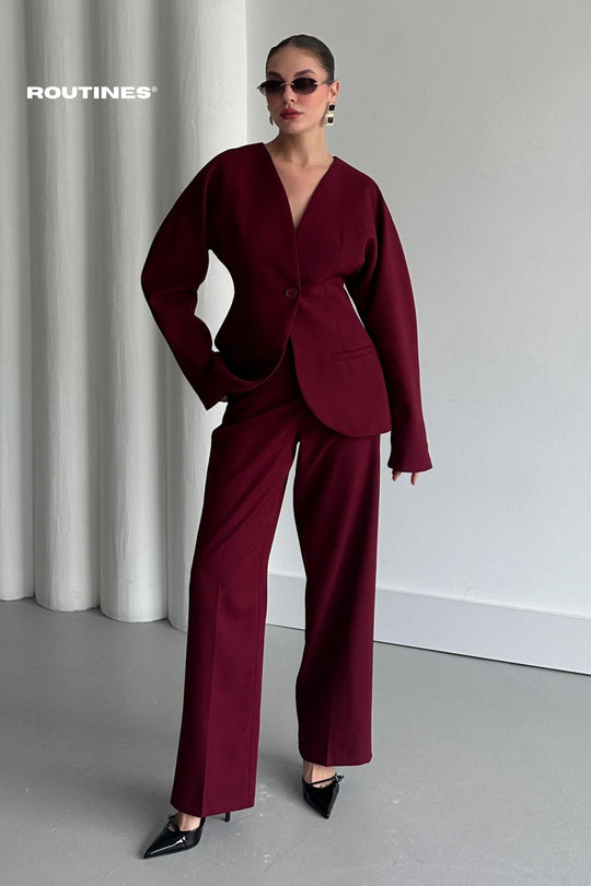 Routines Blazer Two Piece Set - Bordeaux 2025129 Set Routines Fashion