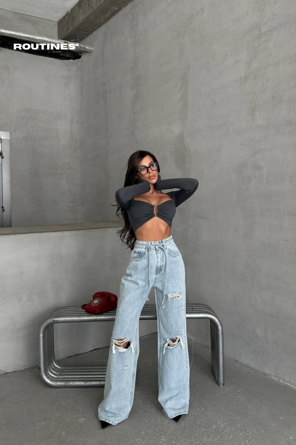 Routines Brushed Ripped Straight Jeans 1358-5 Jeans Routines Fashion