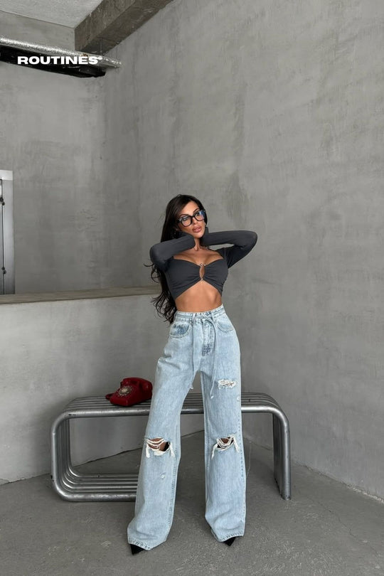 Routines Brushed Ripped Straight Jeans 1358-5 Jeans Routines Fashion