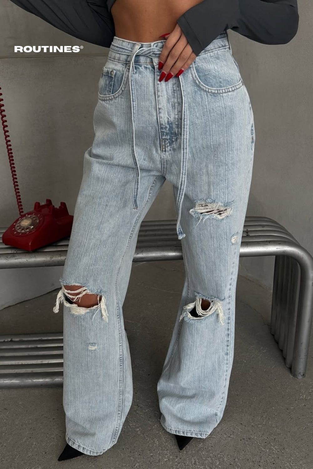Routines Brushed Ripped Straight Jeans 1358-5 Jeans Routines Fashion