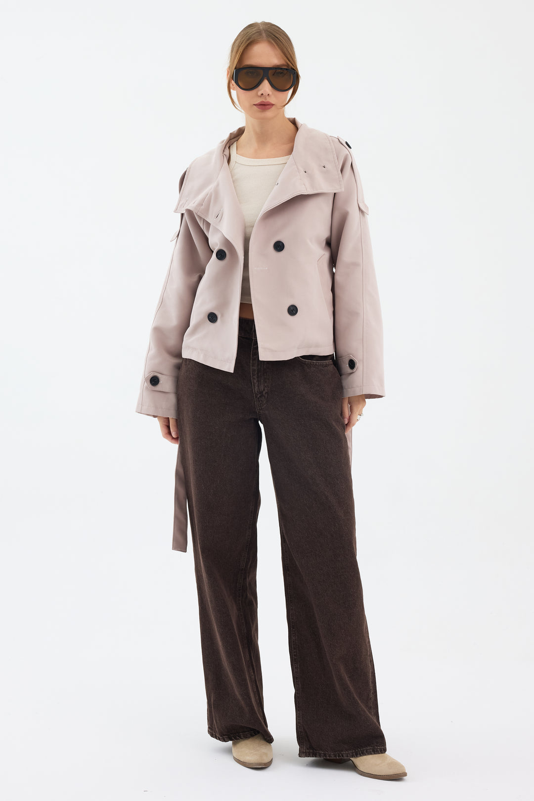 Routines Cropped Trench Coat - Stone 8030 Coat Routines Fashion