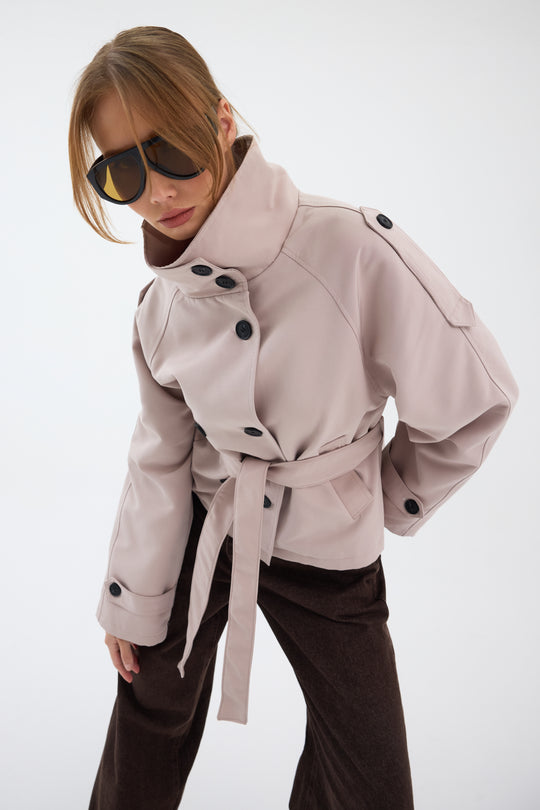 Routines Cropped Trench Coat - Stone 8030 Coat Routines Fashion