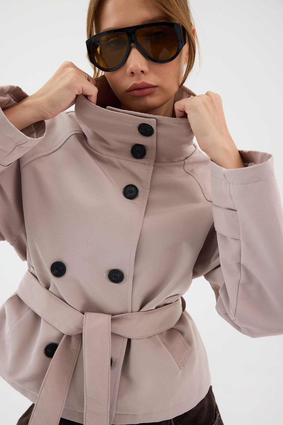 Routines Cropped Trench Coat - Stone 8030 Coat Routines Fashion