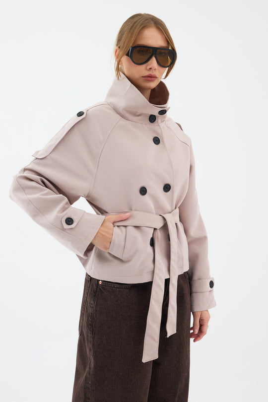 Routines Cropped Trench Coat - Stone 8030 Coat Routines Fashion