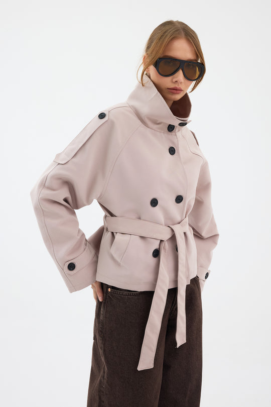 Routines Cropped Trench Coat - Stone 8030 Coat Routines Fashion