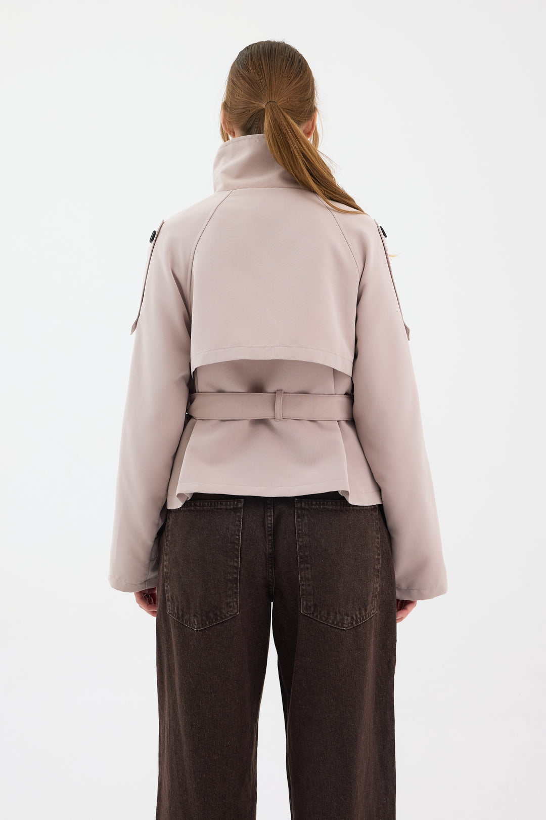 Routines Cropped Trench Coat - Stone 8030 Coat Routines Fashion