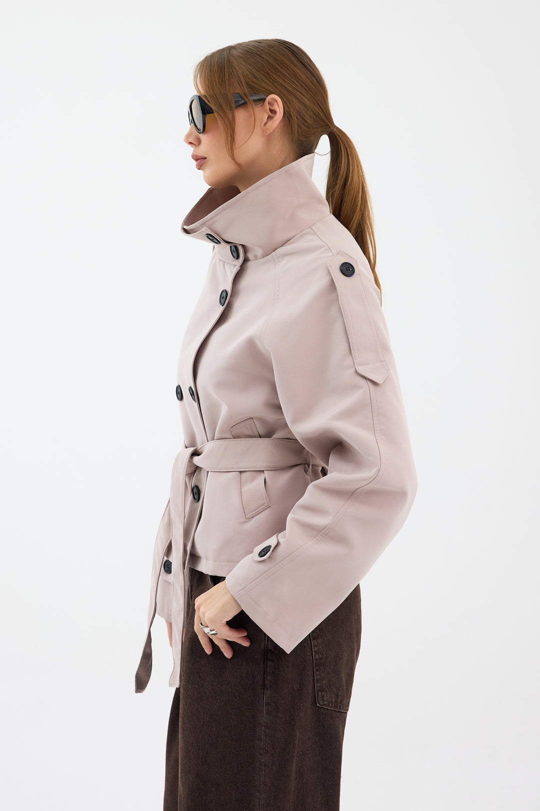 Routines Cropped Trench Coat - Stone 8030 Coat Routines Fashion