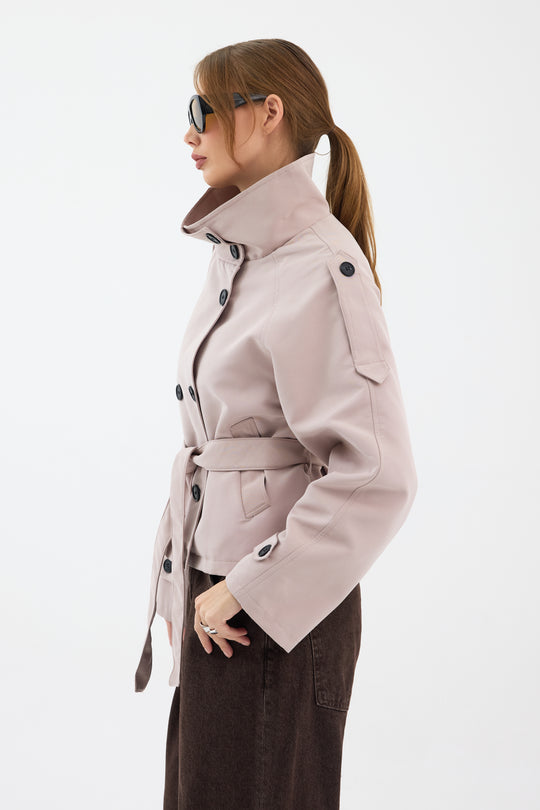Routines Cropped Trench Coat - Stone 8030 Coat Routines Fashion