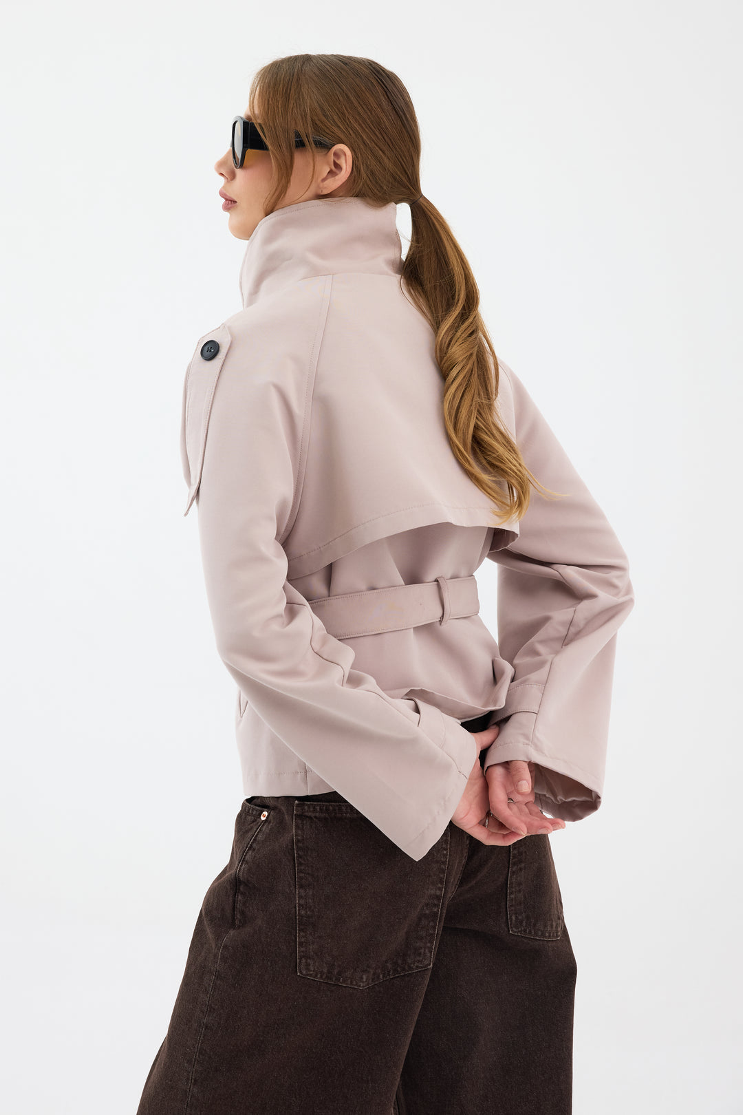 Routines Cropped Trench Coat - Stone 8030 Coat Routines Fashion