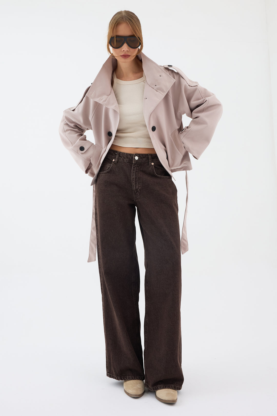 Routines Cropped Trench Coat - Stone 8030 Coat Routines Fashion