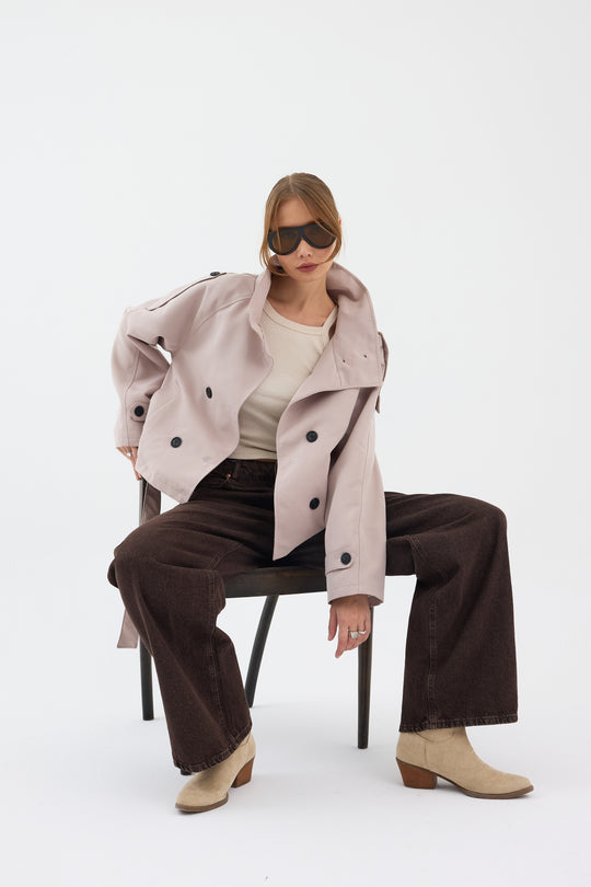 Routines Cropped Trench Coat - Stone 8030 Coat Routines Fashion