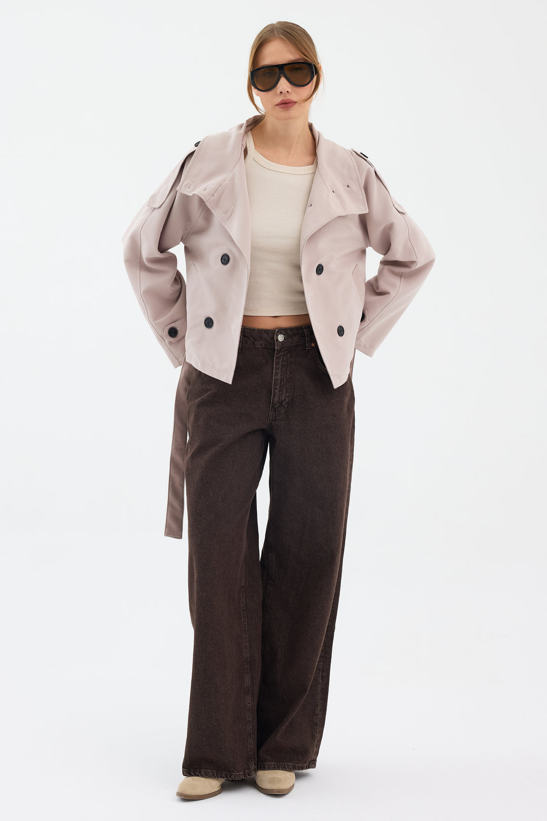 Routines Cropped Trench Coat - Stone 8030 Coat Routines Fashion