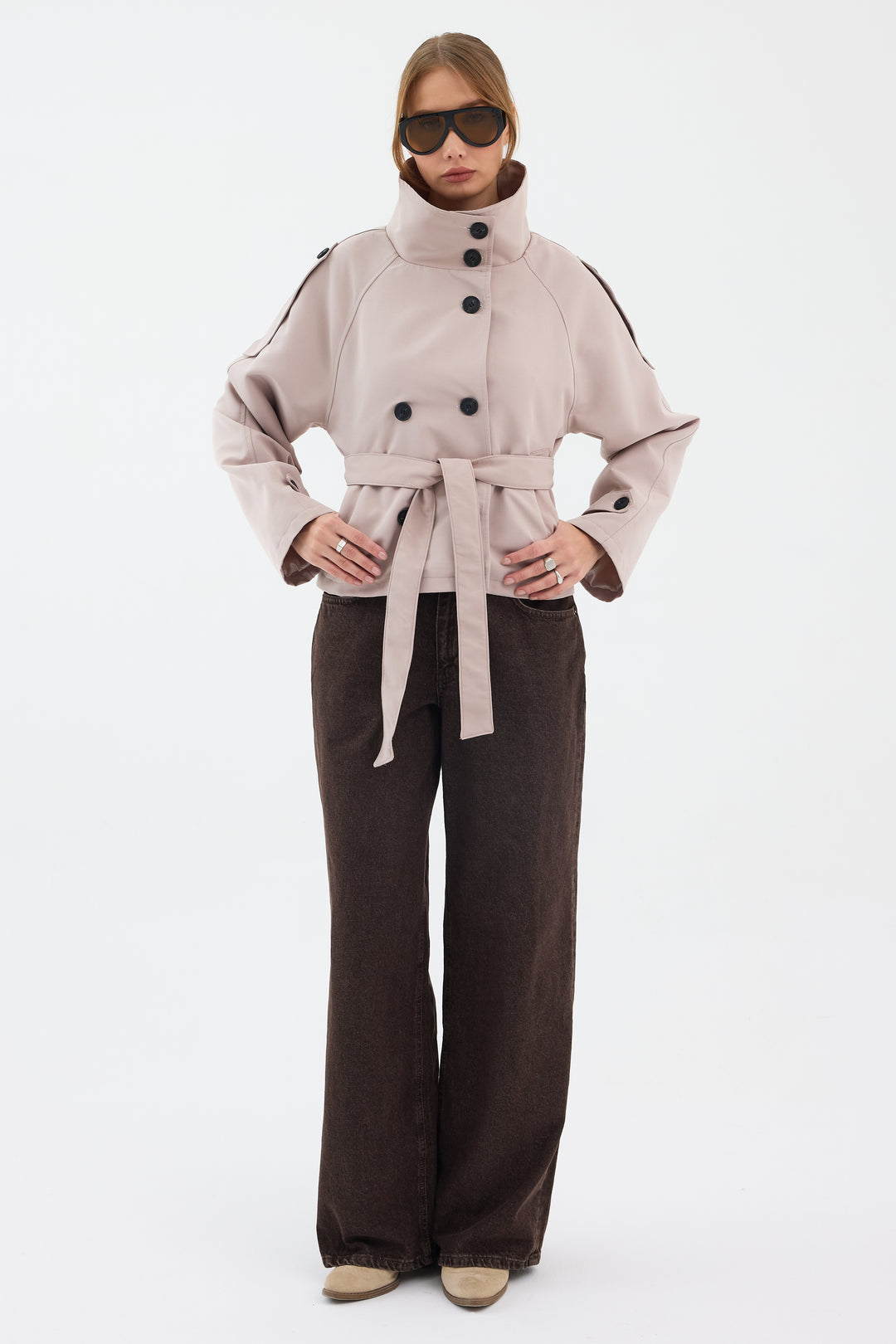 Routines Cropped Trench Coat - Stone 8030 Coat Routines Fashion