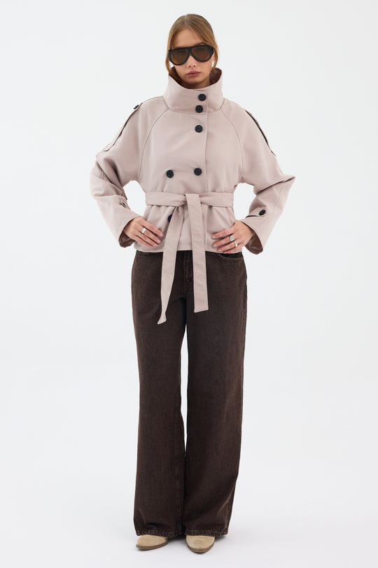 Routines Cropped Trench Coat - Stone 8030 Coat Routines Fashion