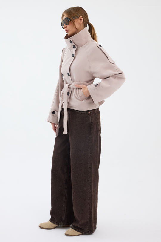 Routines Cropped Trench Coat - Stone 8030 Coat Routines Fashion